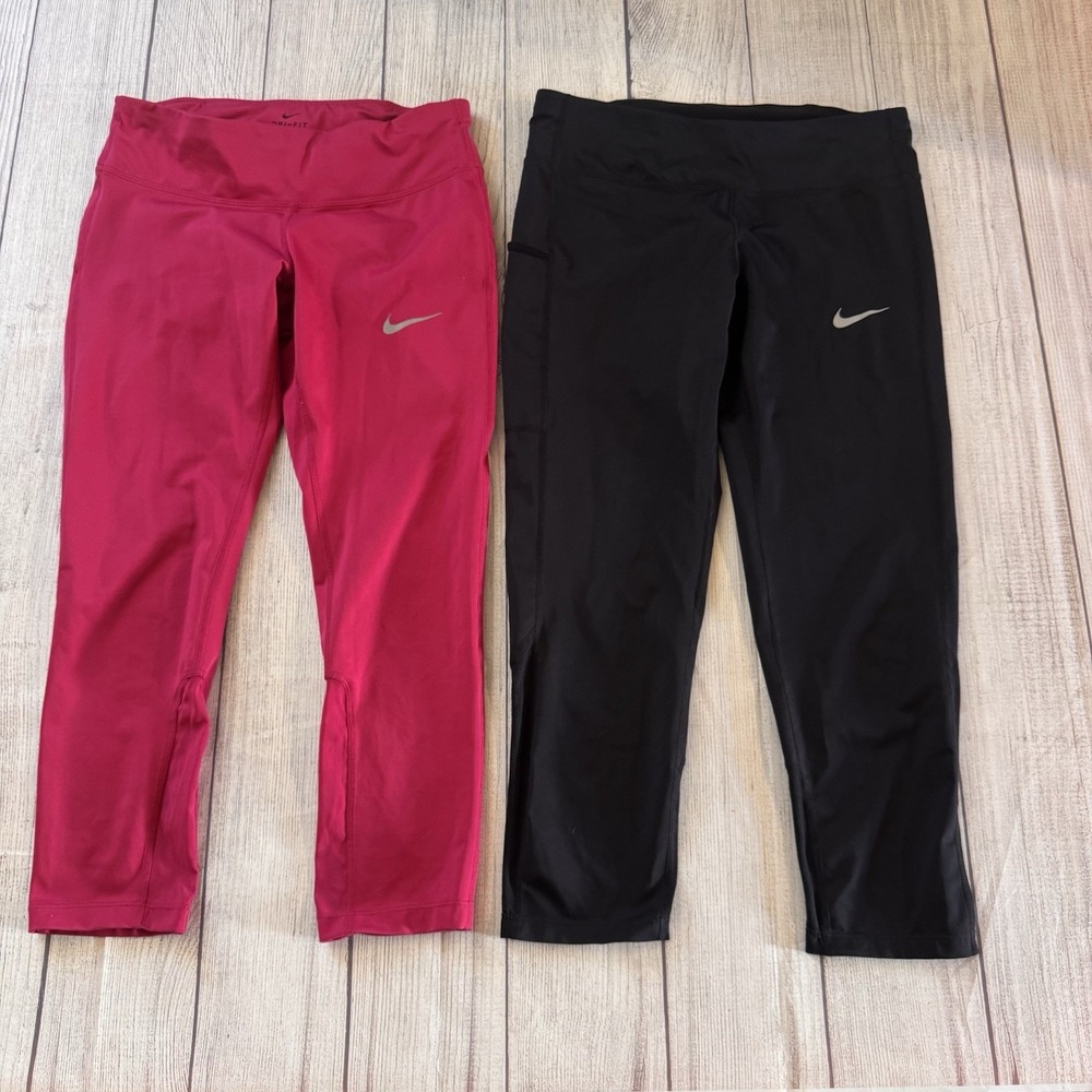 Nike Dri-FIT Capri Leggings Lot of 2 Pink Black Women's Small Running Yoga Gym